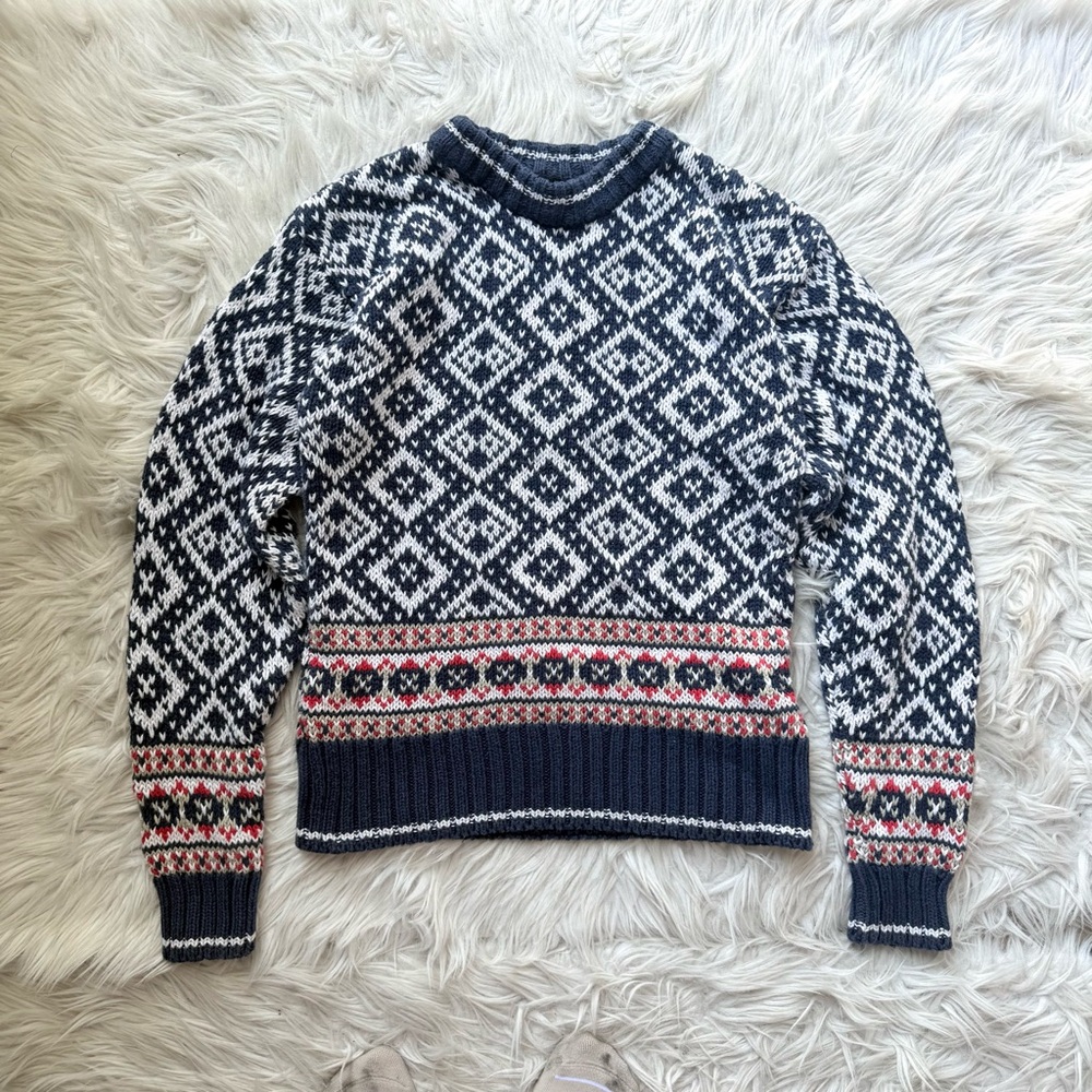 Y2K Vintage Nordic Cabincore Cozy Fair Isle Pullover Crewneck Chunky Knit Fitted